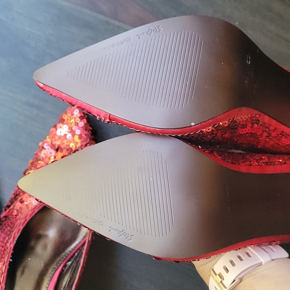 Stefani Collection Red Sequin Shoes Heels Pumps 7.5 - Picture 6 of 7